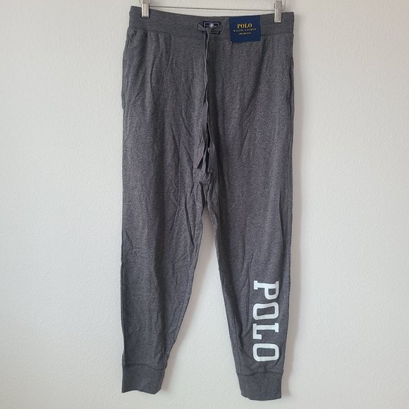 Polo Ralph Lauren Logo Joggers Sleep Pants Size M Gray 100% Cotton - Picture 1 of 7